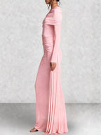 Off Shoulder Long Sleeve Draped Maxi Dress