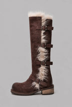Faux Fur Trim Buckle Knee-High Boots