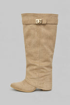 Foldover Cuff Knee-High Buckle Boots