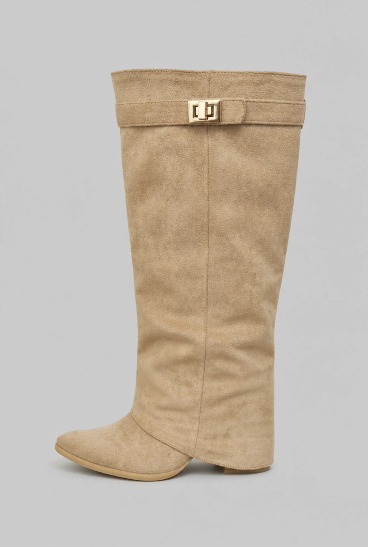 Foldover Cuff Knee-High Buckle Boots
